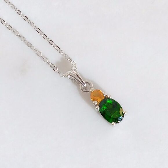 Chrome Diopside and Fire Opal Pendant - Picture 2 of 8